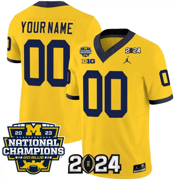Customizable Michigan wolverines custom vapor limited yellow jersey  2024 national champions 1